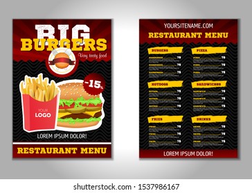 Burger Flyer Design Vector Template In A4 Size. Brochure And Layout Design. Food Concept.