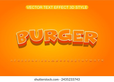 BURGER font effect 3d style alphabet vector	