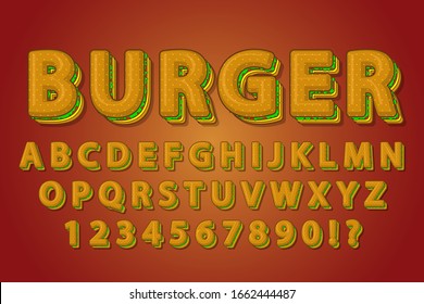 Burger food 3d style alphabet text effect