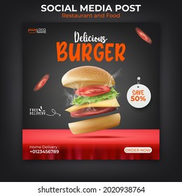 Burger Or Food Banner Template For Social Media Promotion.