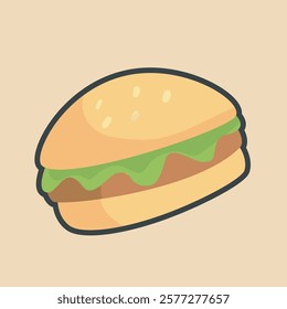 burger food bread with outline flat vector design.