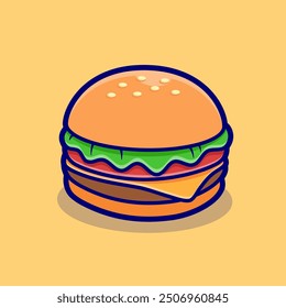 Burger Food Cartoon Vector Icon Illustration. Food Object Icon Concept Isolated Premium Vector. Flat Cartoon Style