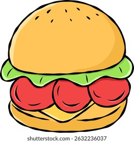 Burger Food Cartoon Vector Icon Illustration