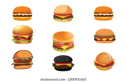 Pasos vectoriales de diseño de alimentos para hamburguesas