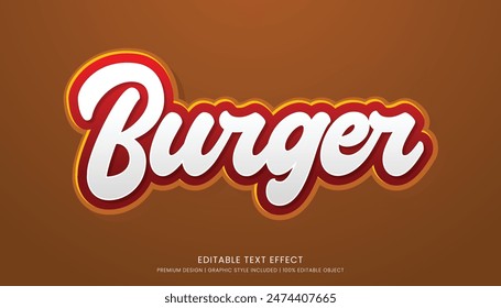 burger food editable 3d text effect template bold typography and abstract style, food logo and fast food brand