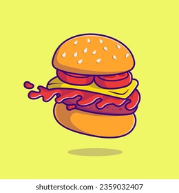 Burger Food Floating Cartoon Vector Icon Illustration. Food Object Icon Concept Isolated Premium Vector. Flat Cartoon Style