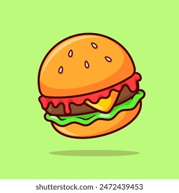 Ilustración flotante del Vector de dibujos animados de la comida de la hamburguesa. Concepto de ícono de objeto alimenticio Vector aislado de Premium. Estilo plano de dibujos animados