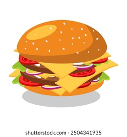 Ilustración de icono de Vector de dibujos animados flotantes de comida de hamburguesa. Concepto de icono de objeto de comida Vector de Premium aislado. Estilo plano de la historieta