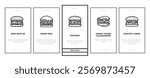 burger food hamburger bun onboarding mobile vector sandwich fast, cheeseburger cheese, bread drink, black snack, meat beef, meal, retro burger food hamburger bun illustrations