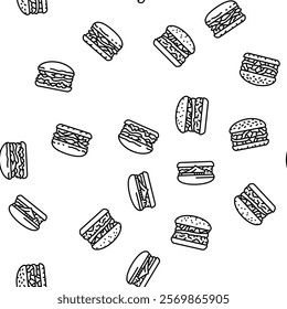 burger food hamburger bun vector seamless pattern thin line illustration