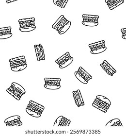 burger food hamburger bun vector seamless pattern thin line illustration