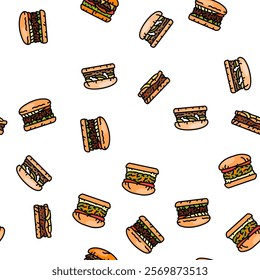 burger food hamburger bun vector seamless pattern thin line illustration