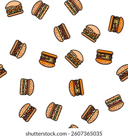 burger food hamburger bun vector seamless pattern thin line illustration