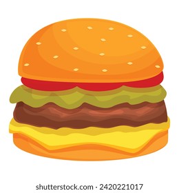 Burger food icon cartoon vector. Fat slice bun. Lunch cheese ham