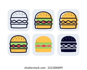 Burger food icon vector with different style