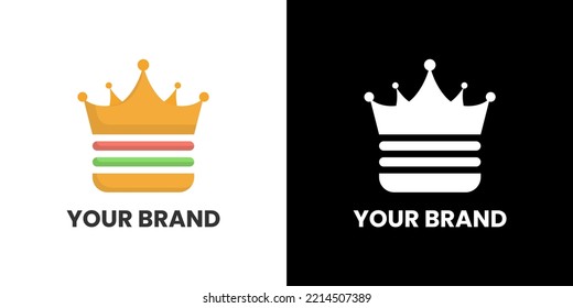 Burger Food king queen crown Minimalist logo design brand identity Family teamwork coworkers emblems logotype symbols.