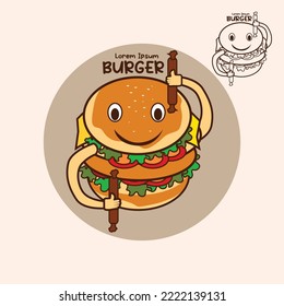 burger food logo character vector illustration