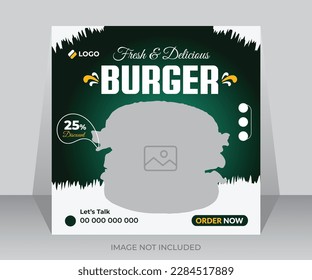 Burger food menu and restaurant social media post template design