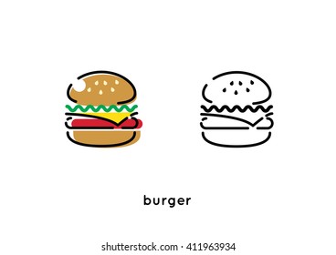 burger ; food minimalism line icon vector