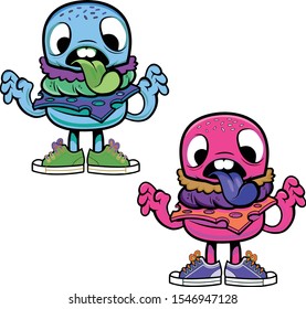 Burger Food monster character illustration set 