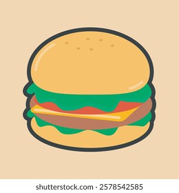 burger food with outline flat vector design.