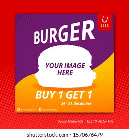 Burger Food Restaurant Social Media Post Ads Design Vector Template Halftone Style