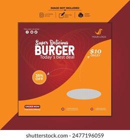  burger and food social media banner design and Instagram post template design