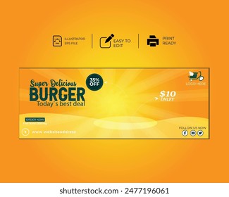  burger and food social media banner design and Instagram post template design
