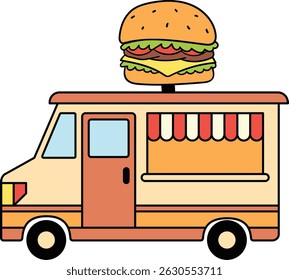 Burger food truck illustration. Street Food Concept