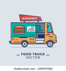 Burger food truck vector illustration  with clean outline and flat design style.