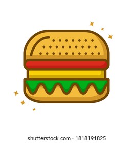 Burger Food Vector Logo Cartoon. Hamburger Meal Fastfood Icon Filled Line Style. Food bakery and cake Symbol Illustration
