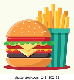 "Burger Food Vector" refers to digital illustrations of burgers created in vector format. These graphics are perfect for designers and marketers looking to add appetizing visuals to their projects.