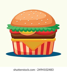 "Burger Food Vector" refers to digital illustrations of burgers created in vector format. These graphics are perfect for designers and marketers looking to add appetizing visuals to their projects.