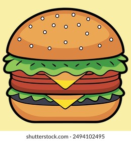 "Burger Food Vector" refers to digital illustrations of burgers created in vector format. These graphics are perfect for designers and marketers looking to add appetizing visuals to their projects.