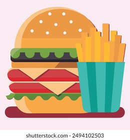 "Burger Food Vector" refers to digital illustrations of burgers created in vector format. These graphics are perfect for designers and marketers looking to add appetizing visuals to their projects.