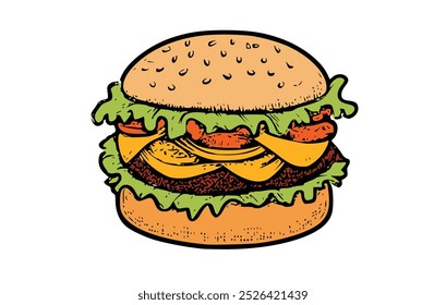 Burger Food Vector, refers to digital illustrations of burgers created in vector format. 