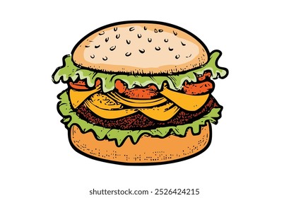 Burger Food Vector refers to digital illustrations of burgers created in vector format. hand drawn fast food burger