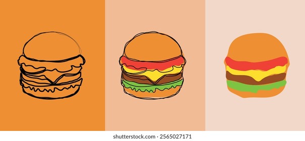 "Burger Food Vector" refers to digital illustrations of burgers created in vector format.