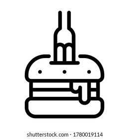Burger with fork icon. Line vector. Isolate on white background.