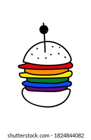 BURGER IN THE FORM OF AN LGBT FLAG IN VECTOR