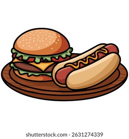 hambúrguer frankfurter junk food snack isolado vetor ilustração no fundo branco