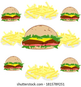 Burger, french fries, Fast food, Breakfast, American Street Food, Food Vector