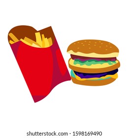 Burger and french fries flat illustration. Eps 10