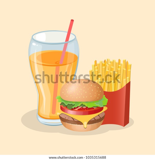 Burger French Fries Fresh Orange Juice Stock Vector Royalty Free