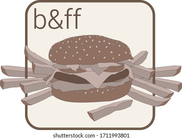 burger and french fries icon in retro style potato stands out of the box icons