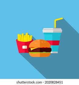 Burger and French Fries Junk Fast Food Vector Icon