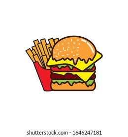 Burger french fries logo design vector illustration 