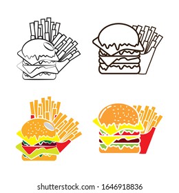 Burger french fries logo design vector illustration 