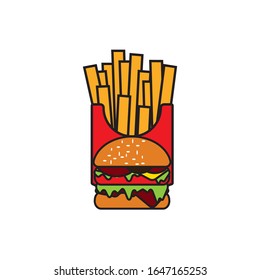 Burger french fries logo design vector illustration 