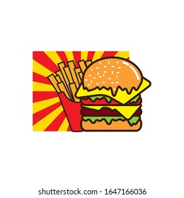 Burger french fries logo design vector illustration 